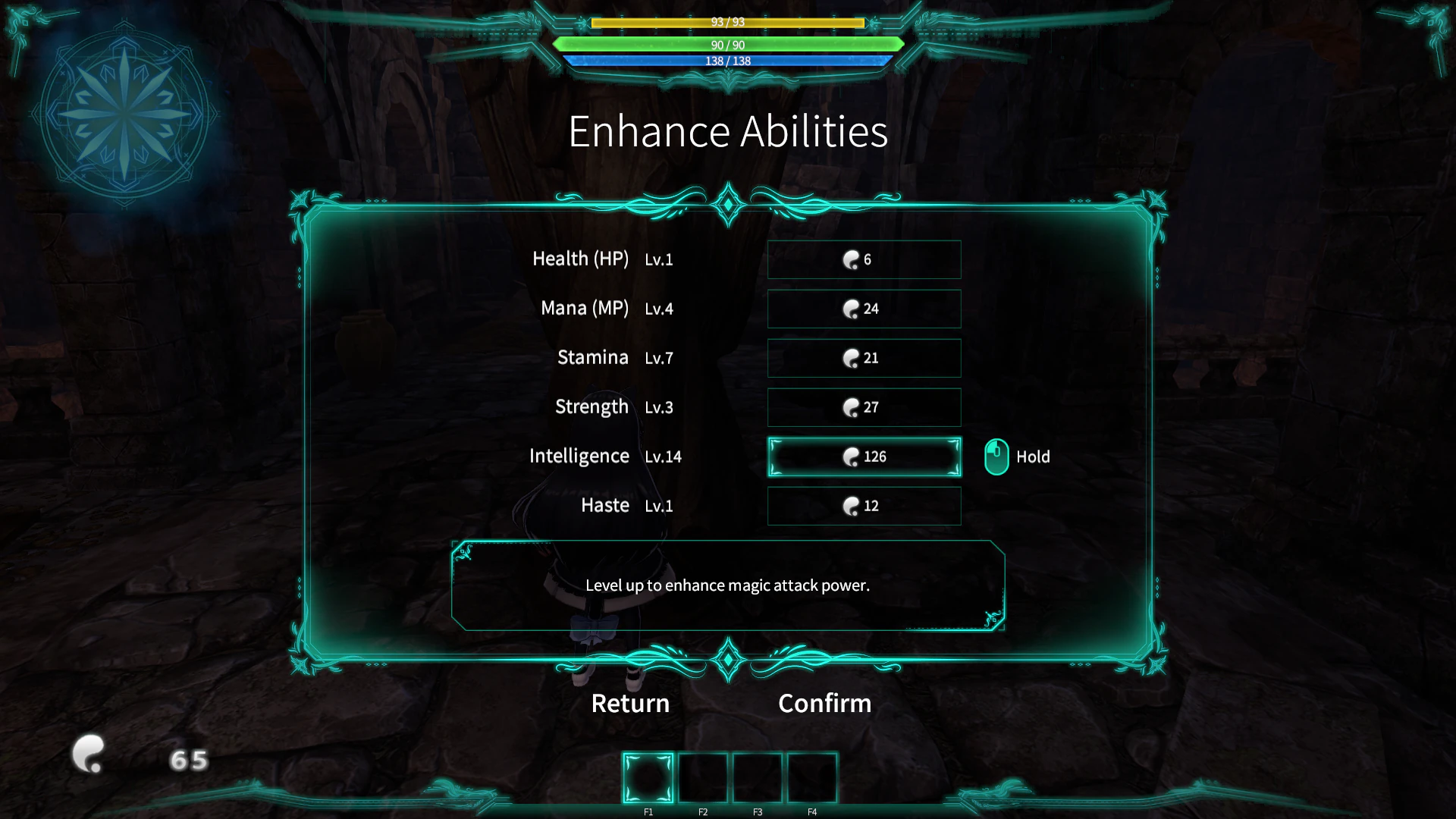Example stats at start of Lava Ruins